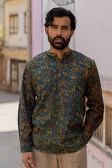 Blue Cotton Ajrakh Hand Block Printed Kurti