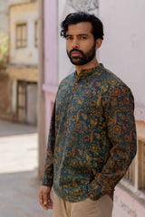 Blue Cotton Ajrakh Hand Block Printed Kurti