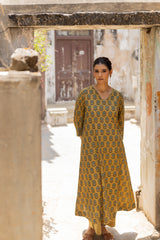 Yellow Cotton Ajrakh Hand Block Printed Kurta