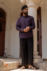 Blue Cotton Ajrakh Hand Block Printed Short Kurti