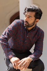 Blue Cotton Ajrakh Hand Block Printed Short Kurti