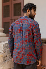 Blue Cotton Ajrakh Hand Block Printed Short Kurti