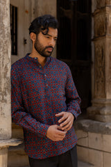 Blue Cotton Ajrakh Hand Block Printed Short Kurti