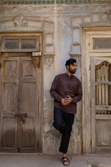 Black Cotton Ajrakh Print Short Kurti