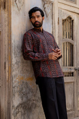 Black Cotton Ajrakh Print Short Kurti