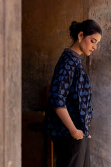 Ajrakh Cotton Hand Block Printed Gathered Top