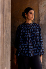 Ajrakh Cotton Hand Block Printed Gathered Top