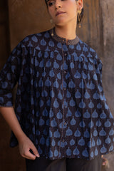 Ajrakh Cotton Hand Block Printed Gathered Top