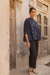 Ajrakh Cotton Hand Block Printed Gathered Top