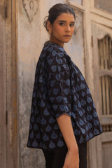 Ajrakh Cotton Hand Block Printed Gathered Top