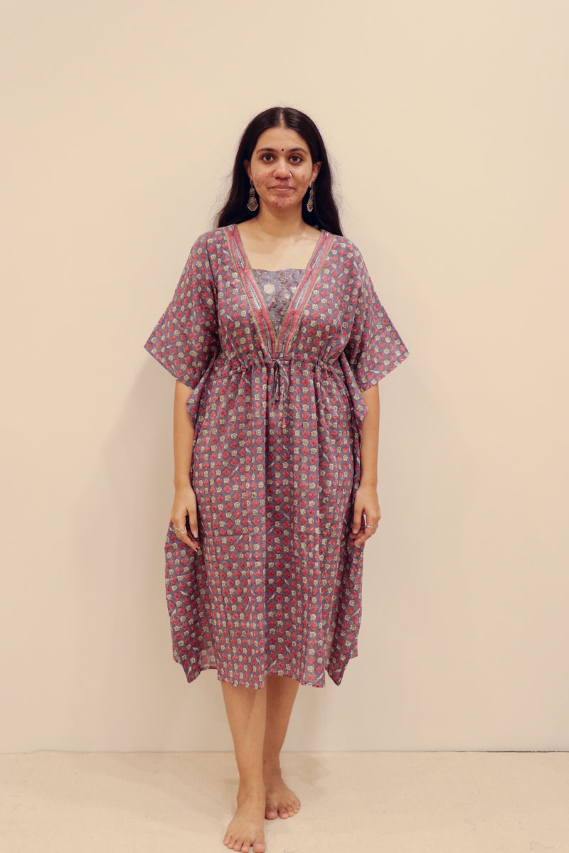 Cotton Hand Block Printed Kaftan - Blue