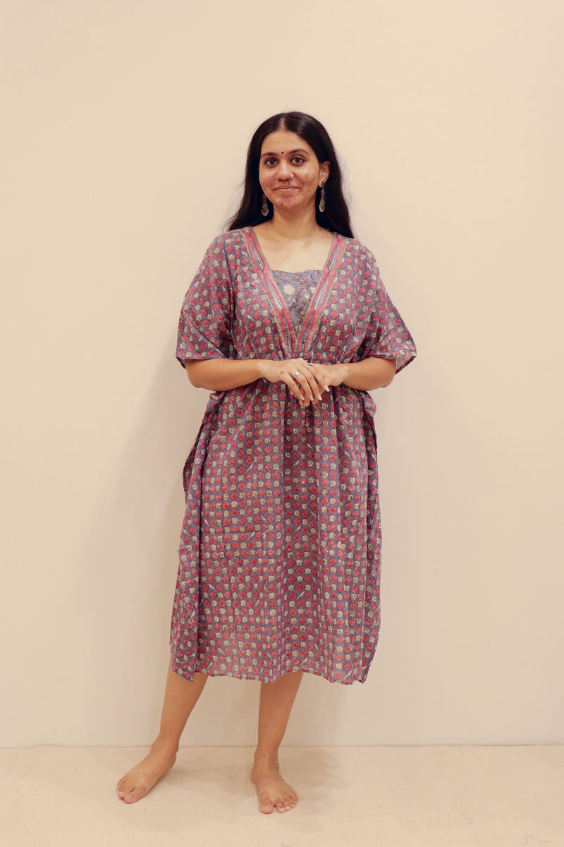 Cotton Hand Block Printed Kaftan - Blue