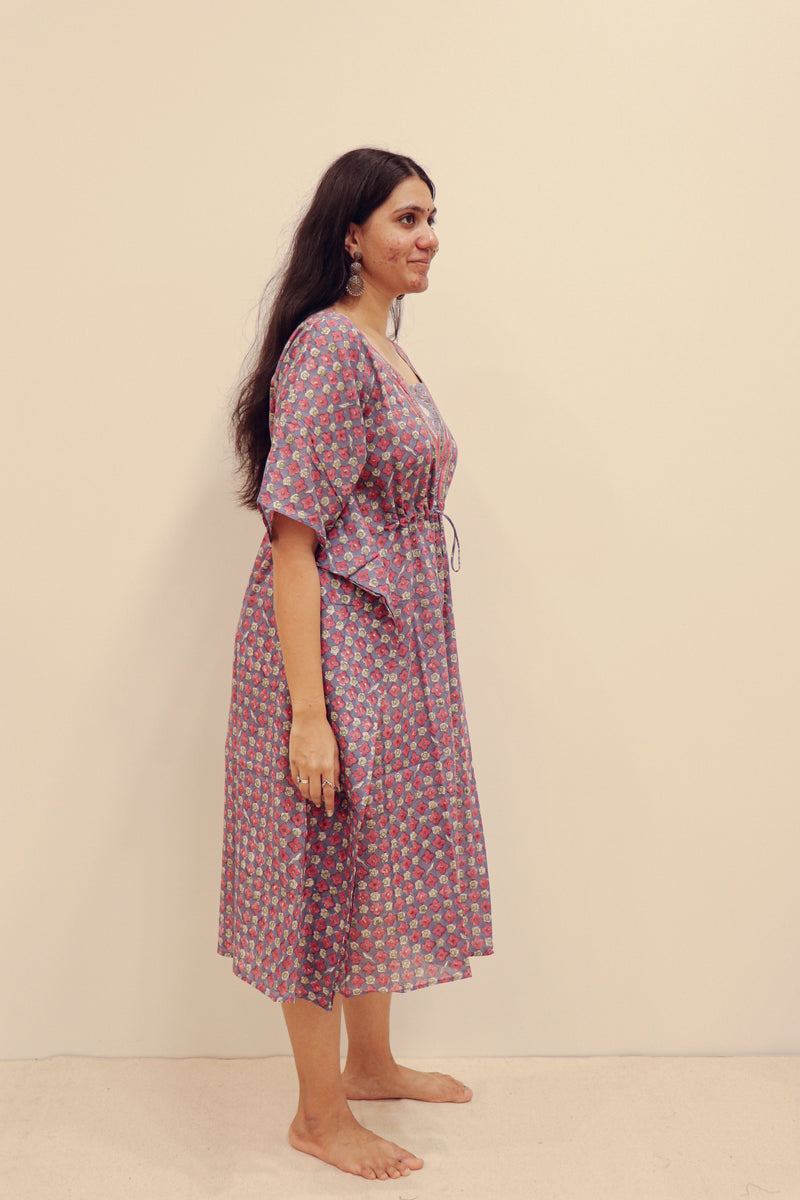 Cotton Hand Block Printed Kaftan - Blue