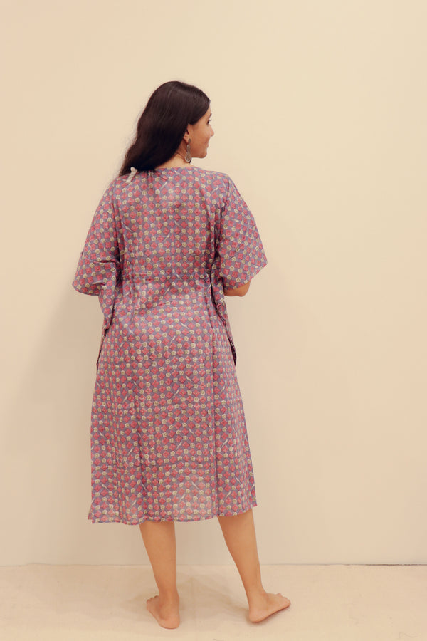Cotton Hand Block Printed Kaftan - Blue