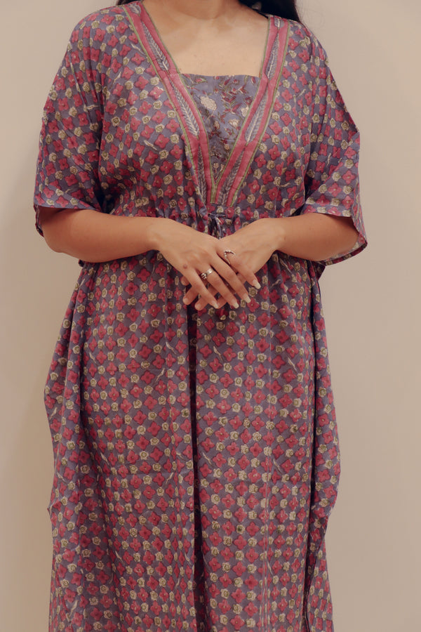 Cotton Hand Block Printed Kaftan - Blue