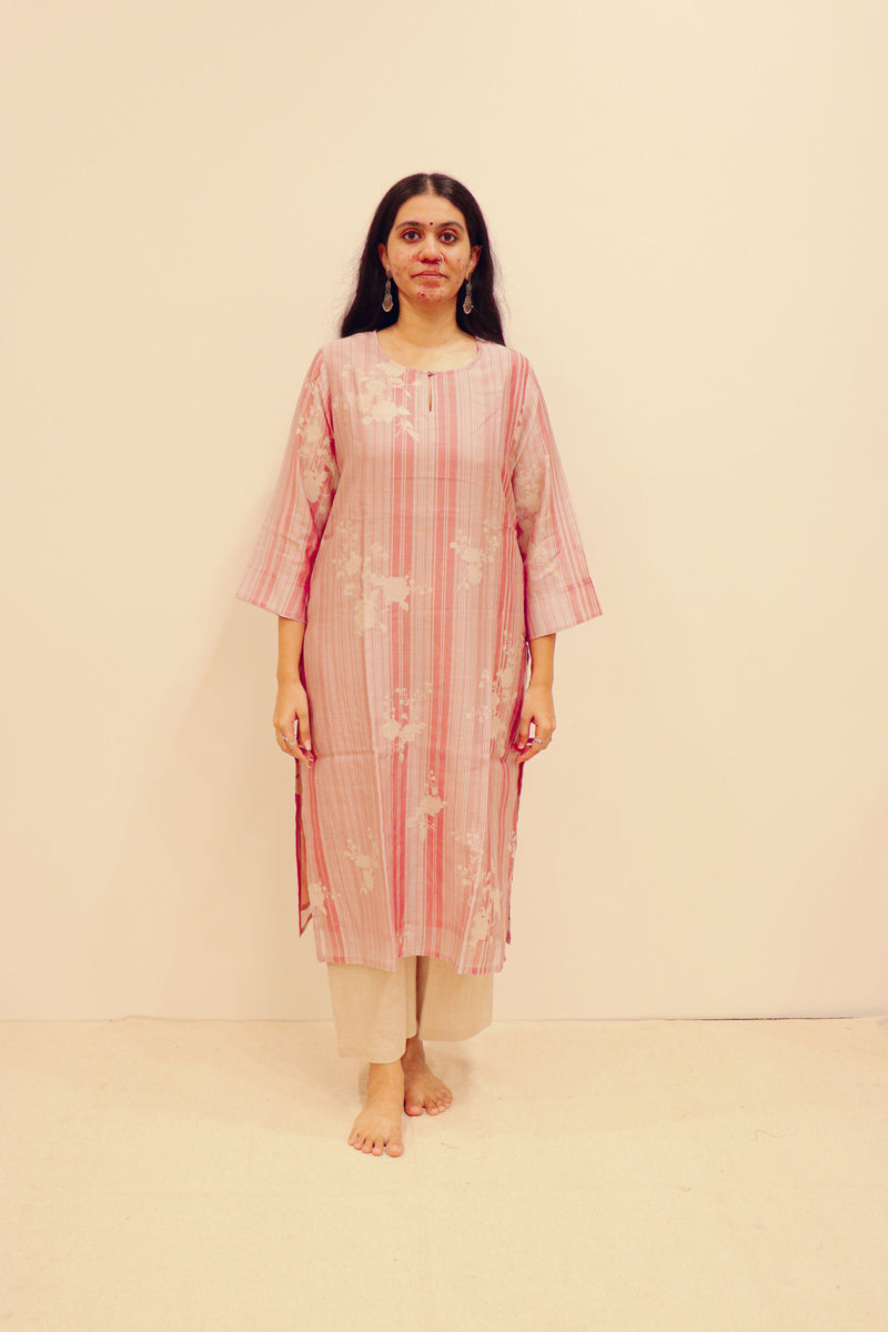 Chanderi Digital Printed kurta- Pink