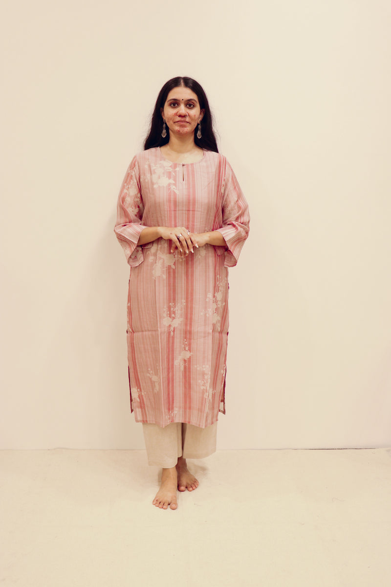 Chanderi Digital Printed kurta- Pink