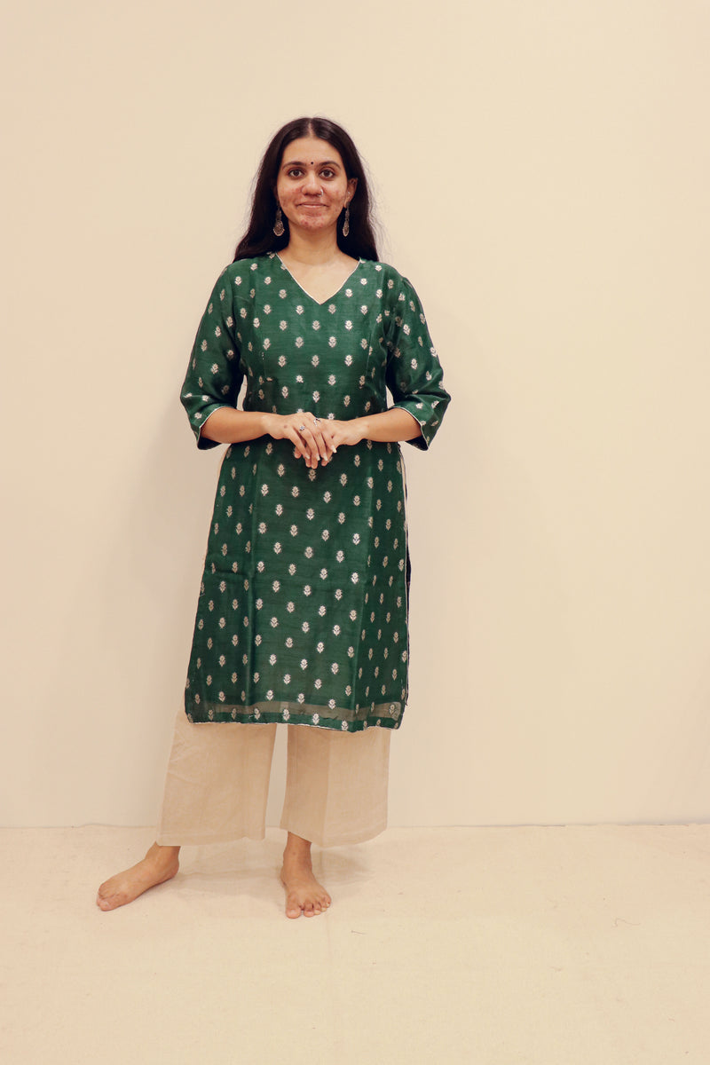 Silk Hand Work Kurta - Green
