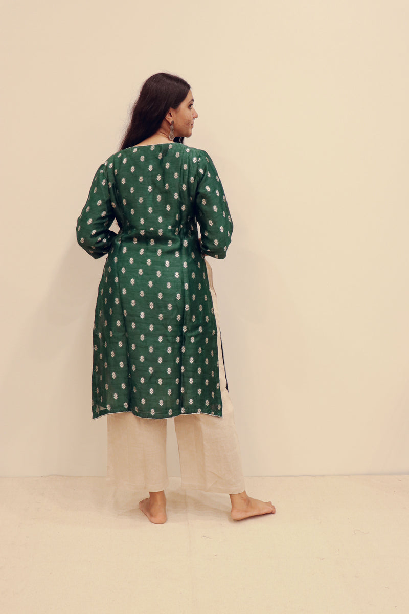 Silk Hand Work Kurta - Green