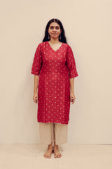 Silk Hand Work Kurta - Red