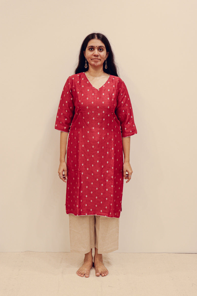 Silk Hand Work Kurta - Red