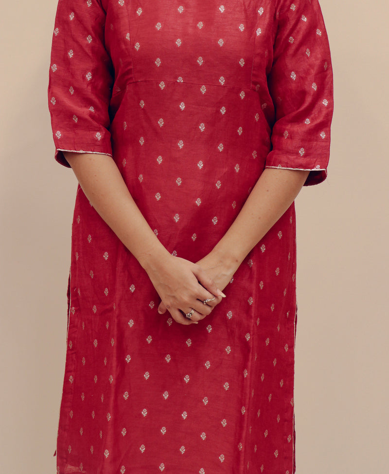 Silk Hand Work Kurta - Red