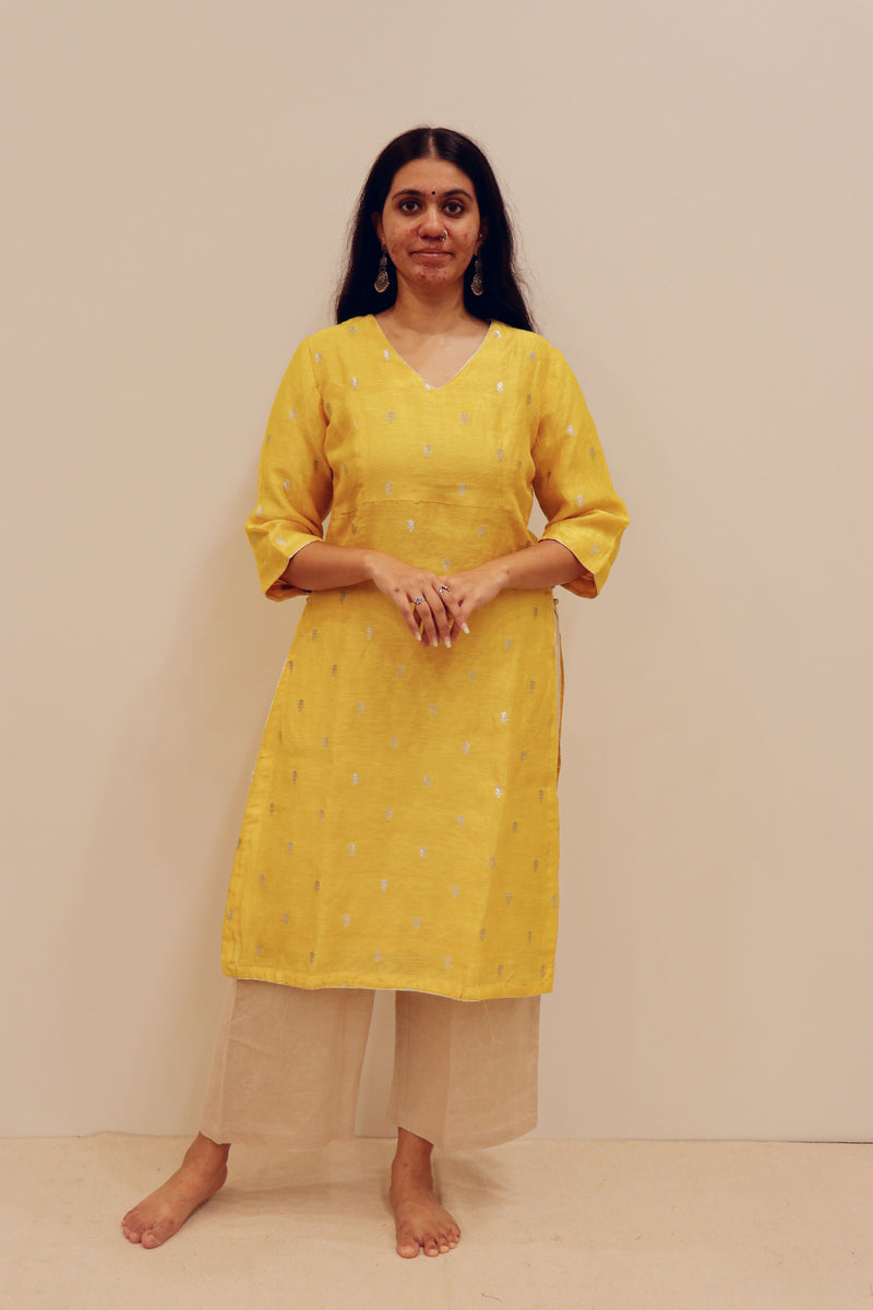 Silk Hand Work Kurta - Yellow