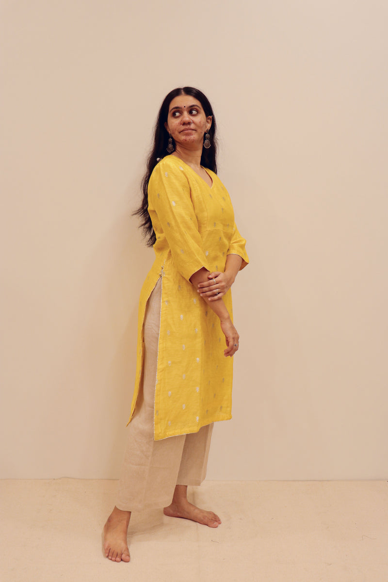 Silk Hand Work Kurta - Yellow