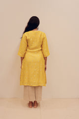 Silk Hand Work Kurta - Yellow