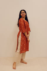 Silk Hand Work Kurta - Orange