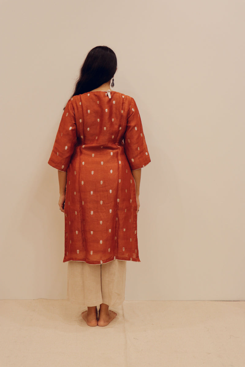 Silk Hand Work Kurta - Orange