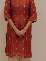 Silk Hand Work Kurta - Orange