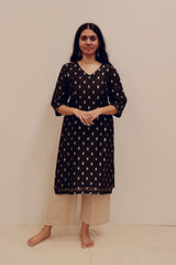 Silk Hand Work Kurta - Black