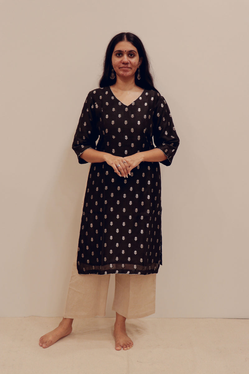Silk Hand Work Kurta - Black