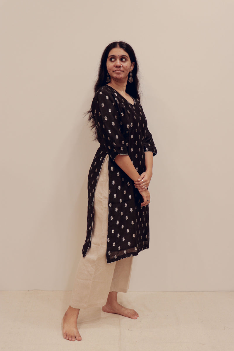 Silk Hand Work Kurta - Black