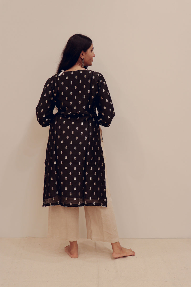 Silk Hand Work Kurta - Black