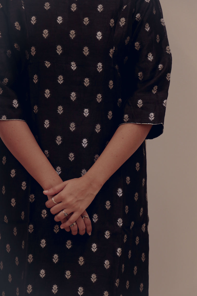 Silk Hand Work Kurta - Black