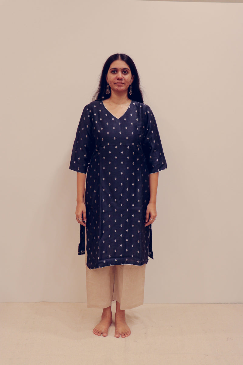 Silk Hand Work Kurta - Blue