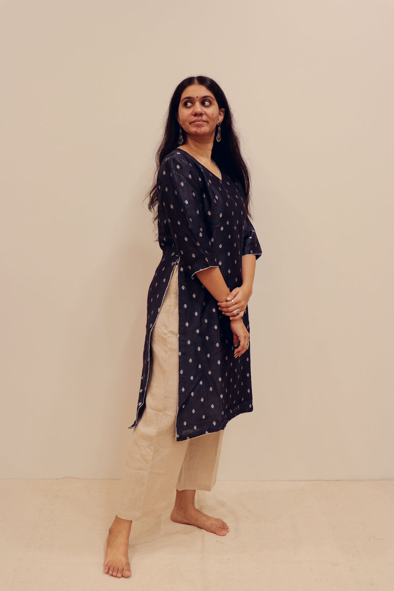 Silk Hand Work Kurta - Blue