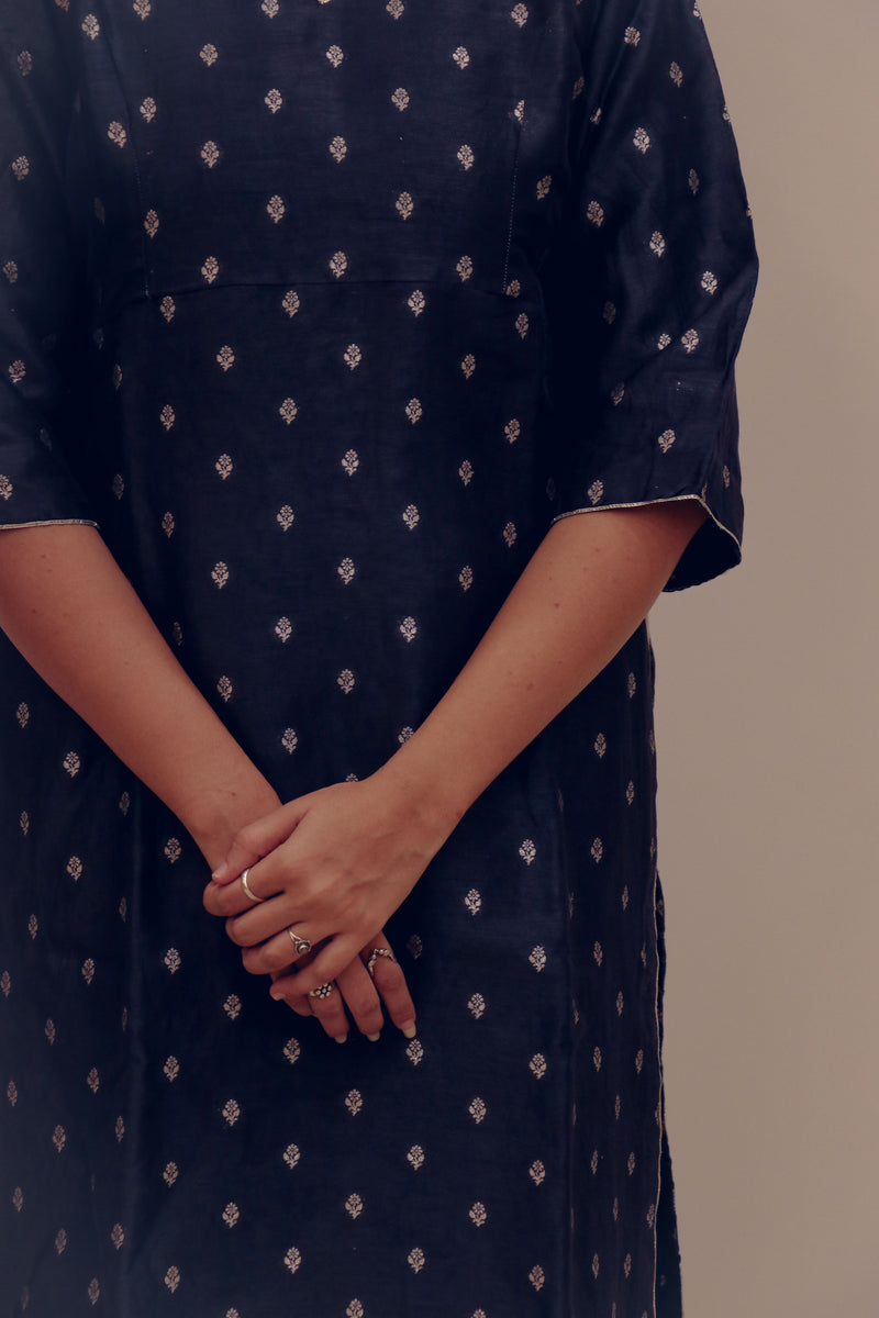 Silk Hand Work Kurta - Blue