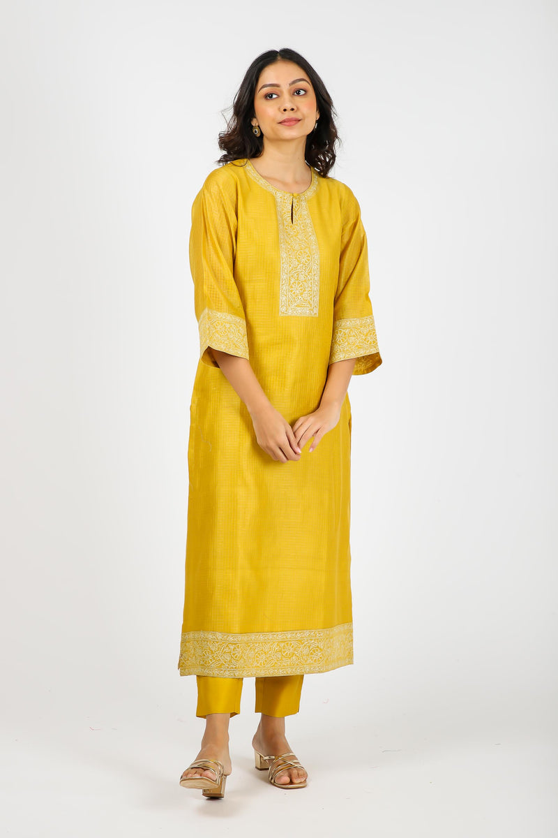 Chanderi Narrow Pant - Yellow