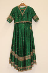 Raw Silk Hand Embroidered Lehenga - Green