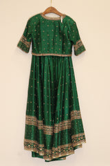 Raw Silk Hand Embroidered Lehenga - Green
