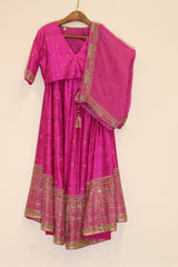 Raw Silk Hand Embroidered Lehenga - Pink
