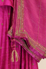 Raw Silk Hand Embroidered Lehenga - Pink