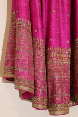 Raw Silk Hand Embroidered Lehenga - Pink