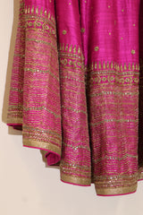 Raw Silk Hand Embroidered Lehenga - Pink