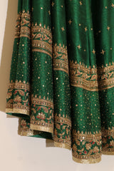 Raw Silk Hand Embroidered Lehenga - Green