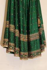 Raw Silk Hand Embroidered Lehenga - Green