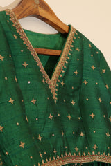 Raw Silk Hand Embroidered Lehenga - Green